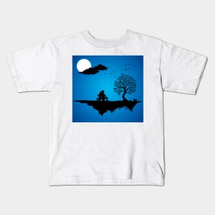 Landscape Vector Couple love feel watching moon Kids T-Shirt